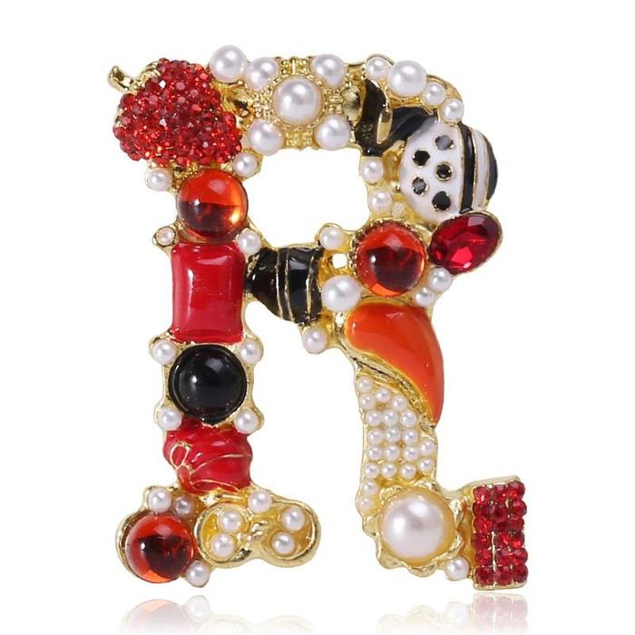 Brooch abjad R bros huruf inisial R