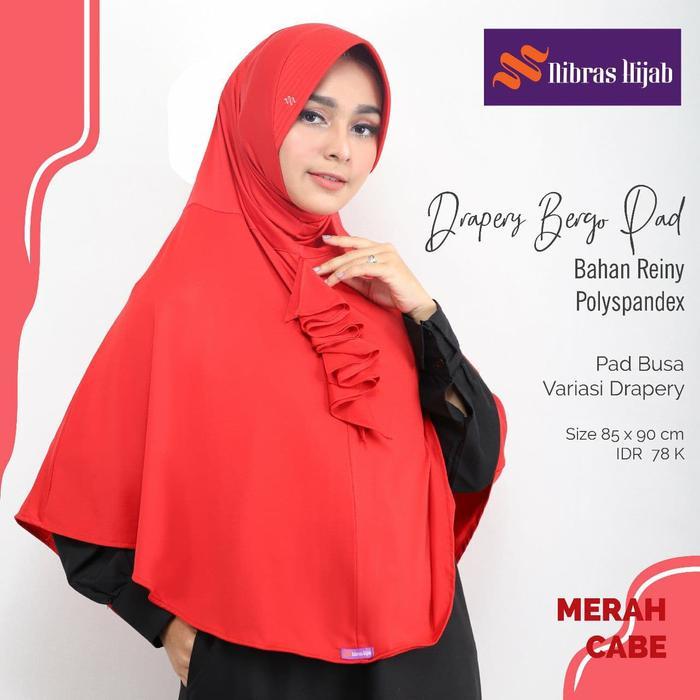 Nibras Hijab Drapery Bergo Pad Warna Merah Cabe Bahan Polyspandex