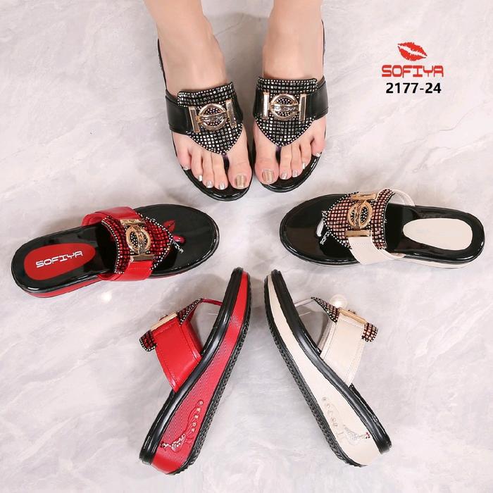2177-24 sandal wedges jepit import wanita sofiya original kekinian Sendal Cewek