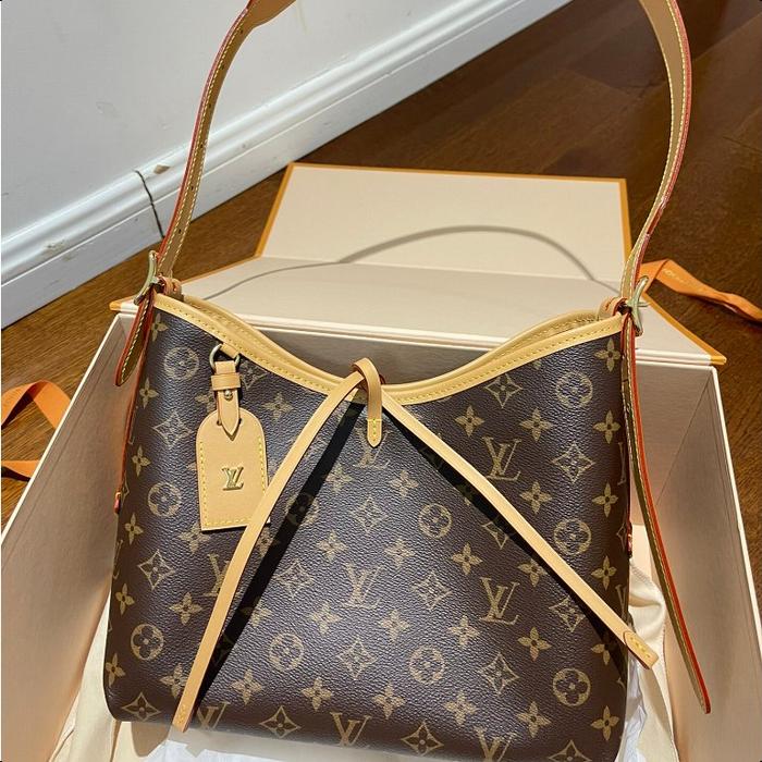 Louis Vuitton 100% Ori LV Carryall PM MM Wanita Totbag Tas Selempang Kanvas Monogram Trim Kulit Sapi
