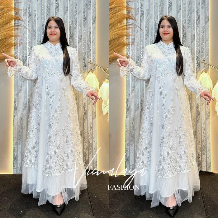 Gamis Putih Tile Payet Bordir Kombinasi Tile Tutu Baju Muslim Vima 71461