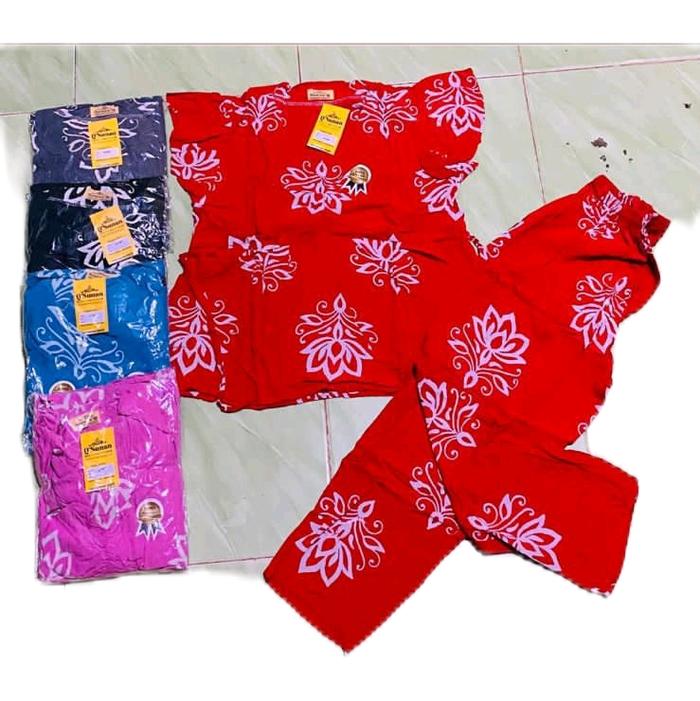 Sunan Q Baju Santai Batik Wanita THN Manis Ukuran ABG Motif Bunga Warna Merah & Biru