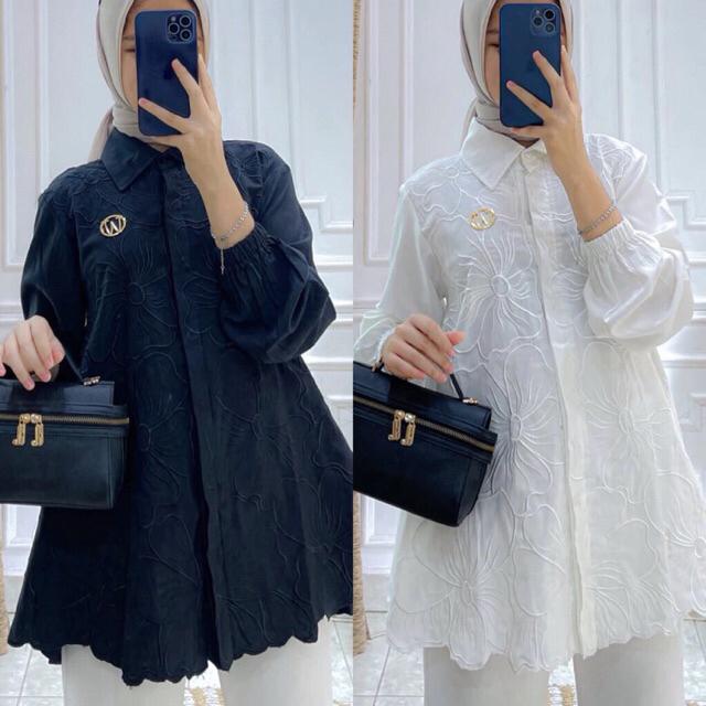 Winody Blouse Top Merce Bordir | Atasan Hitam Putih Bordir | Atasan Wanita