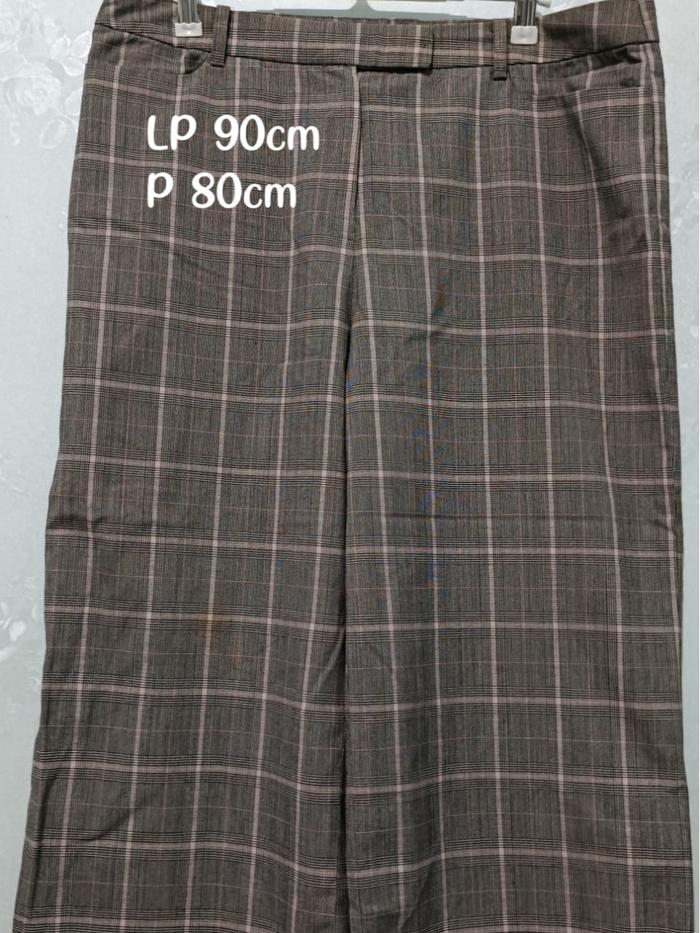 celana loose pants kain motif kotak preloved