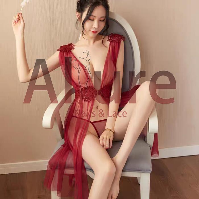 ALLURE [Pengiriman Rahasia] Setelan Piyama Seksi dengan Renda, Dua Potong Tanktop Katun lingering ho