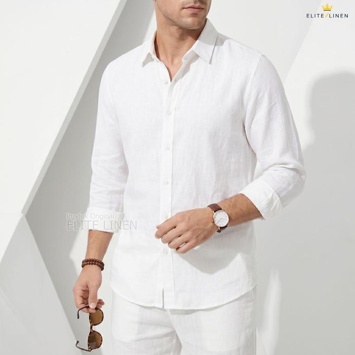 ELITE.LINEN Kemeja Linen Pria Kerah Baju Atasan Linen Pria Dewasa Baju Katun Linen Casual