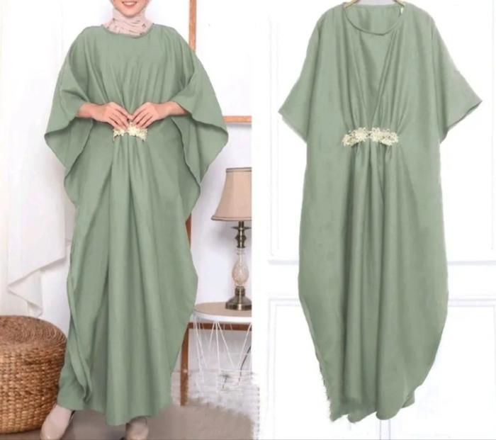 Alifa/Kaftan Crinkle Airflow tebal Kombinasi Renda Panjang Model Terbaru/Gamis Kaftan Wanita Muslim 