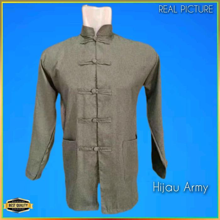 Baju Cheongsam Pria Modern Elegan Hijau Army