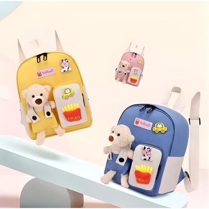 Tas Ransel Sekolah Anak Karakter Boneka Sapi - Tas Boneka Anak lembut - Ransel Perempuan Boneka Lucu