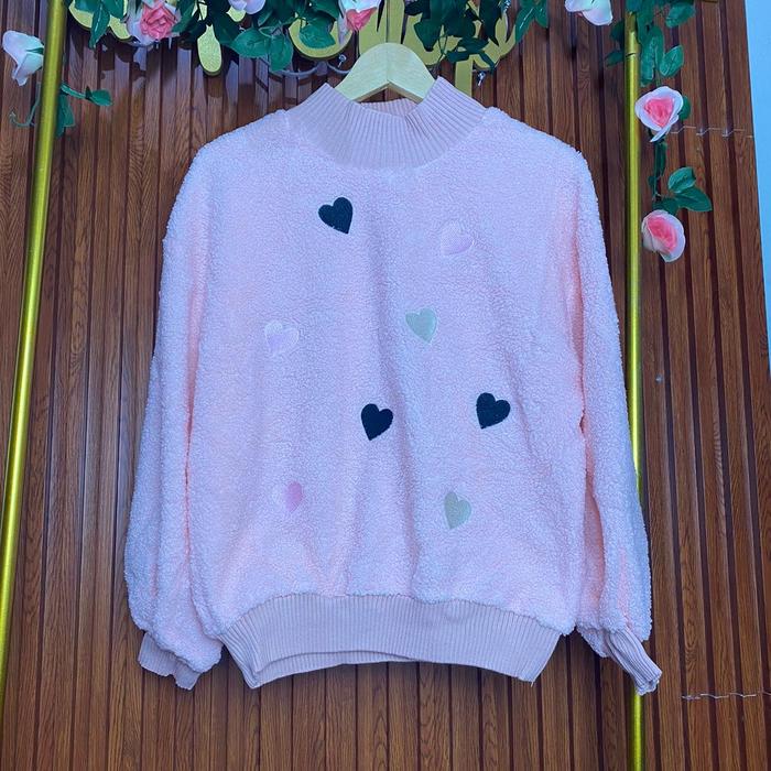 Sweater rajut bulu domba hiasan bordir love import bangkok