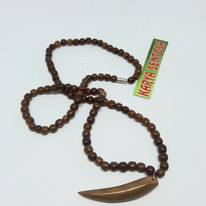 Kalung Tasbih Kaoka Warna Coklat Bandul Taring