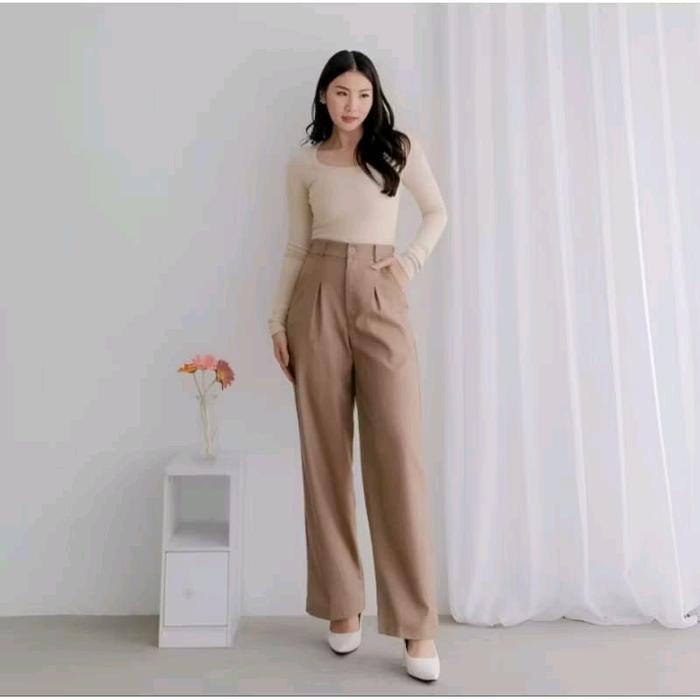 Viona Pants - Celana Kulot Wanita Viona - Losse pants Anti Kusut - Premium Semiwool - Panjang, Shaki