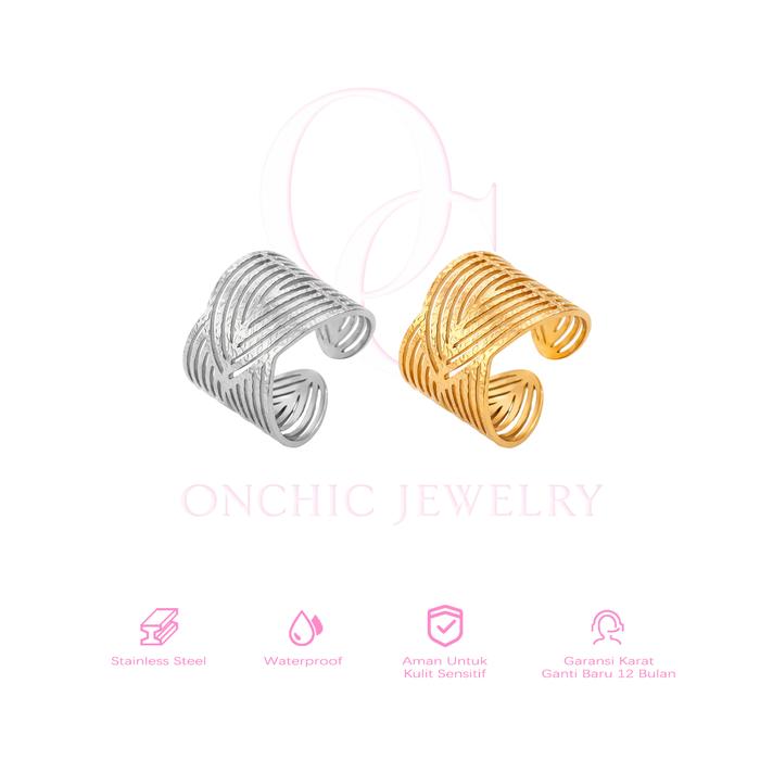ONCHIC JEWELRY Cincin Bergaris Baja Titanium 18K Emas Minimalis Eropa Amerika Tangan Polesan Hadiah