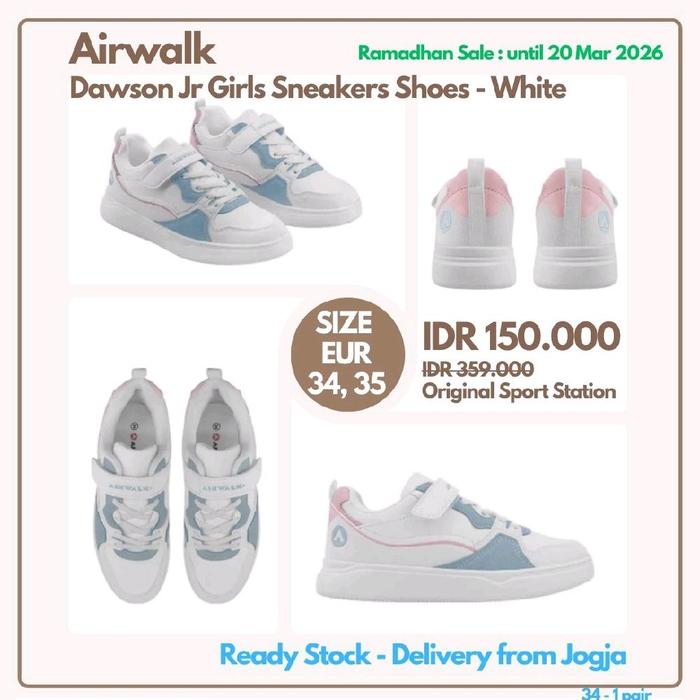 Airwalk Dawson Jr Girls Sneakers Shoes - Putih | Sepatu Anak Perempuan Size 34, 35 Original Sport St
