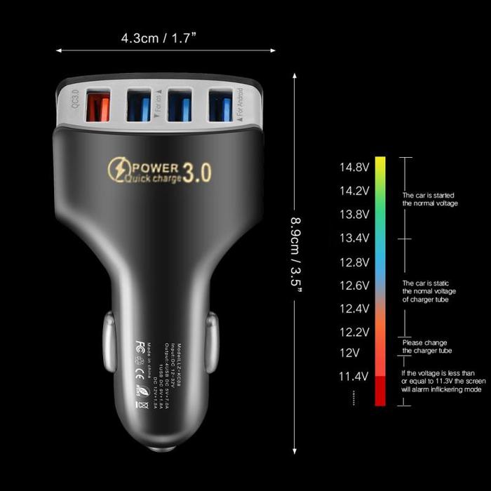 4 Ports Car Charger Adapter QC 3.0 USB Charger Fast Charging Adapter