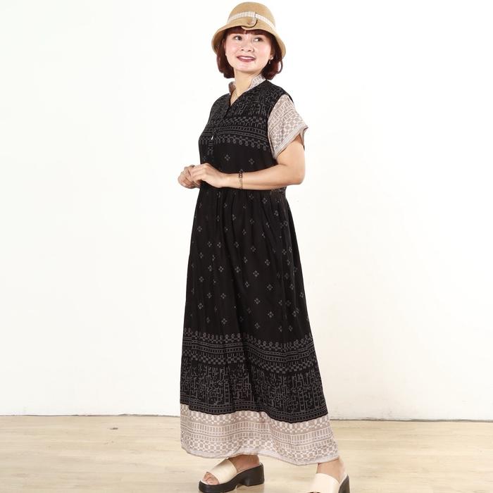 Daster Kerah Shanghai Kancing Depan Bumil Panjang Busui Motif Dress Kimono Samping Katun Rayon LD 11