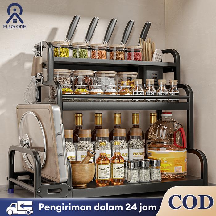 Rak Botol Bumbu Rak Bumbu Dapur Stainless Steel Rak Bumbu 3 Susun Rak Meja Makan Serbaguna