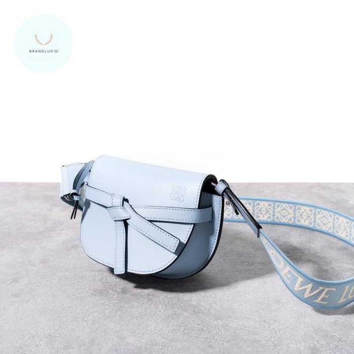 LOEWE MINI GATE DUAL BAG IN SOFT CALFSKIN JACQUARD SAND DUSTY BLUE
