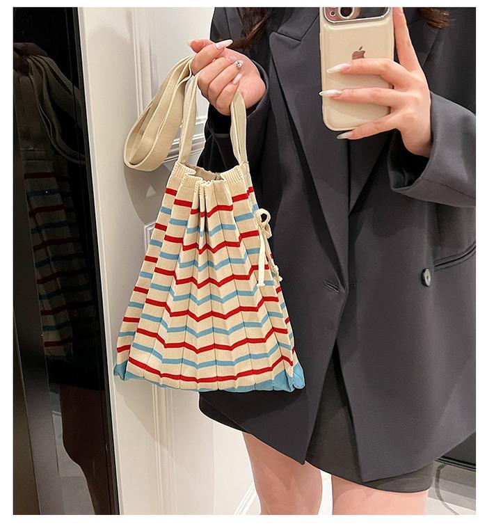Pleated Knit Bag Pleats Stripe Korean Hand Bag Pleated Totebag Pleat tas korea jinjing pleats mama W