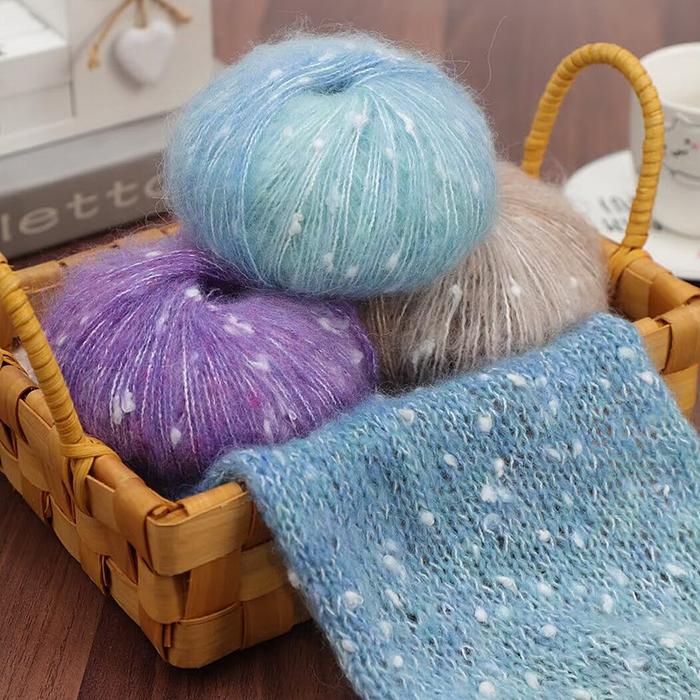 IMPORT 150G COLORFUL SNOW DOTS, COLORFUL GRADIENT LONG SECTION DYED MOHAIR, HAND WOVEN SWEATER, HAT,