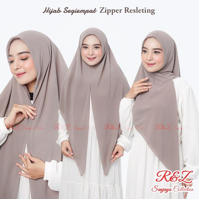 Sanjaya Collection Hijab Segi Empat Zipper Resleting Khimar Ceruty Babydoll Instan R&Z Sanjaya Colle