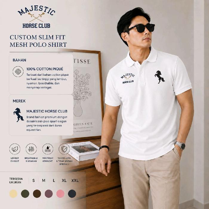 Majestic Horse Club Kaos Krah Pria Premium Polo Shirt Terbaru Baju Fit to L Catton Fleece 100% Cotto