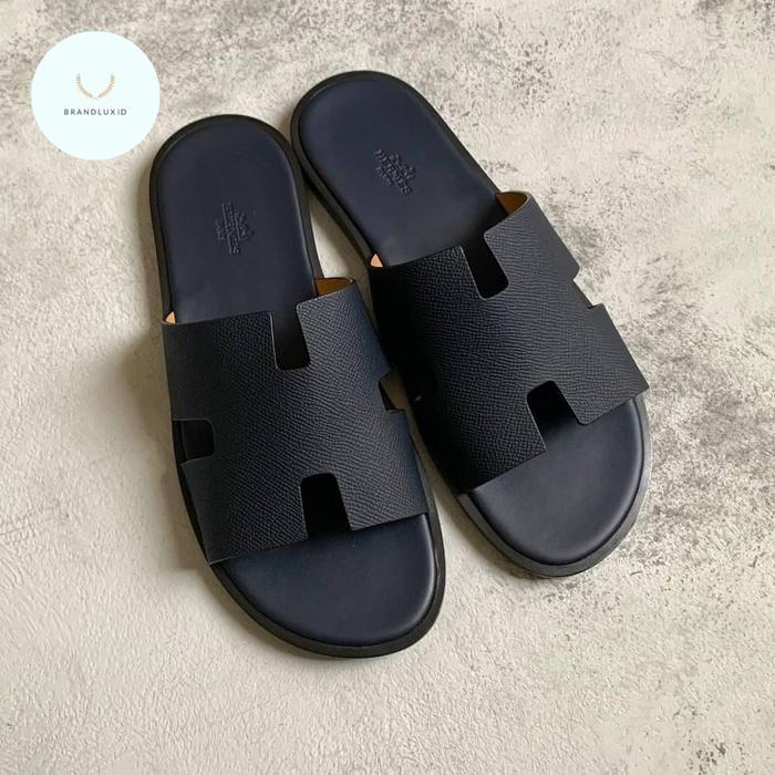 Hermes Sandal Slides Men Izmir Marine Navy Blue Epsom & Black Epsom Maroon