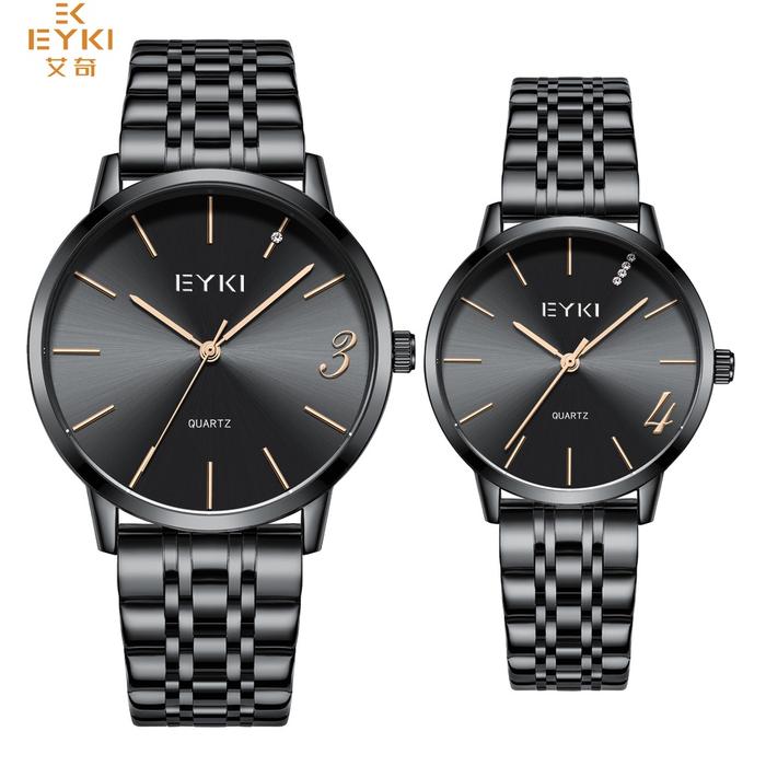 Jam Tangan Couple/Pasangan Eyki Original E2099 Tali Rantai Hitam