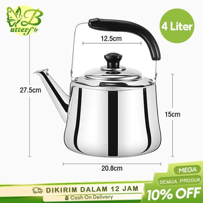 Teko bunyi stainless SUS 304 tebal tahan karat 4L/5L/6L/7L Whistling kettle classic premium