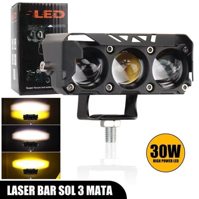 LAMPU TEMBAK LASER FOGLAMP SOL 3 MATA LAMPU TEMBAK LED 3MATA MOTOR MOBIL SOL03