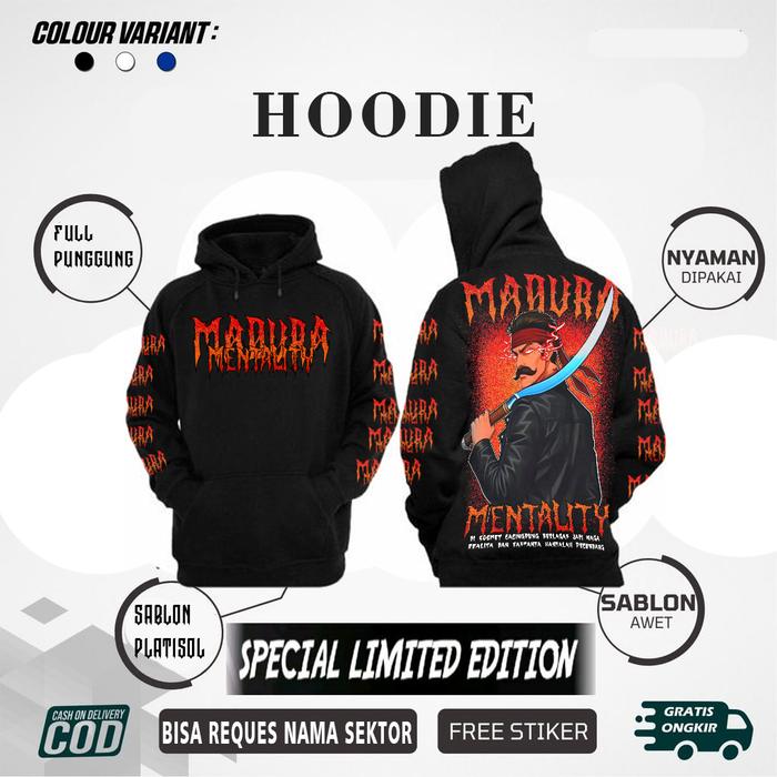 Hoodie MDURA mentality SABLO PLASTISOL 100% FULL PUNGGUNG free reques kata kata dan desain suka suka