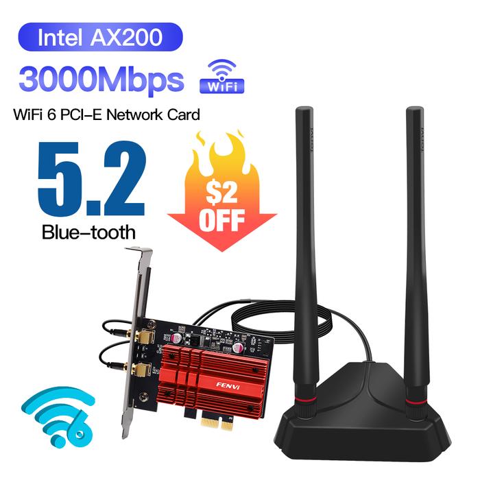 Wireless 3000Mbps PCIe Dual Band Adapter Intel AX200 Wi-Fi 6