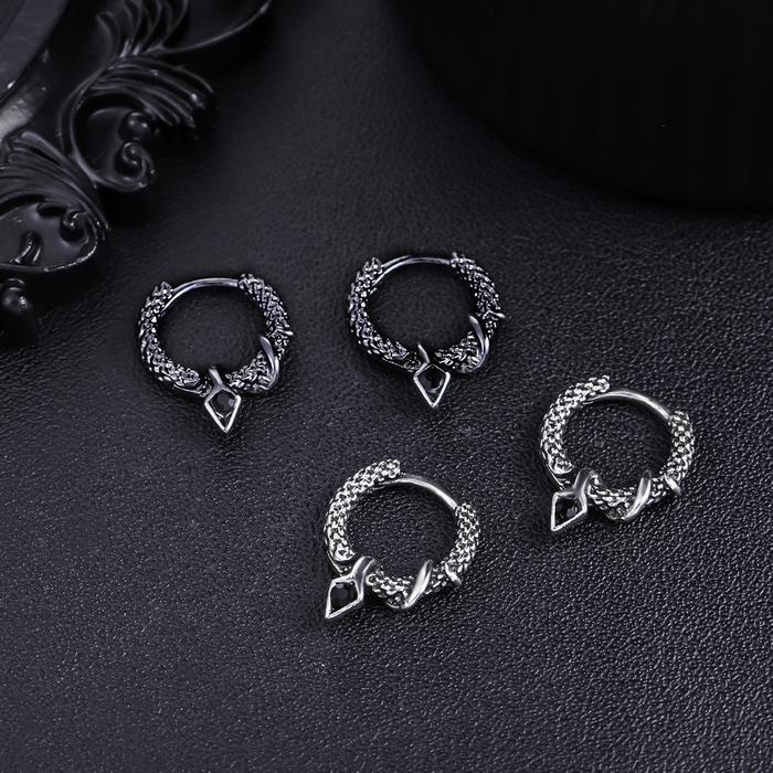Guxi Anting Hoop Tekstur Kulit Ular Piton Desain Kepala Ular Zirkon Hitam Pria Wanita Aksesori Mode