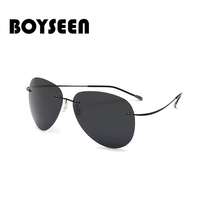 BOYSEEN Titanium frame Rimless Polarized sunglasses Super light Men Sunglasses designer sun glasses 