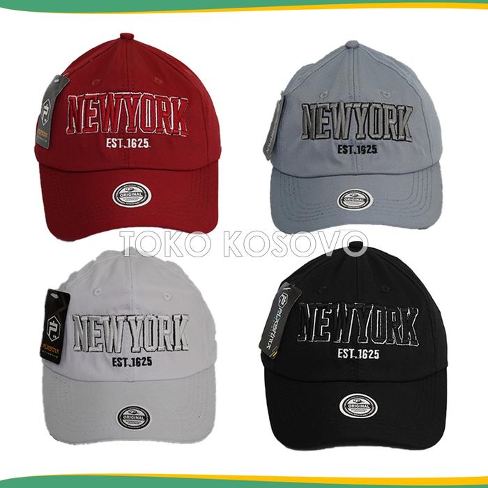 Topi Baseball Pria Wanita Polos Logo NEW YORK East 1625 Cap Merah Putih Biru Hitam Topi Baseball New