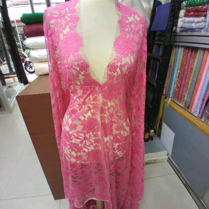 kain brukat perancis pink rose 2,5m/baju asli ori french lace Wanita Gaun Pesta Panjang Pengantin Dr