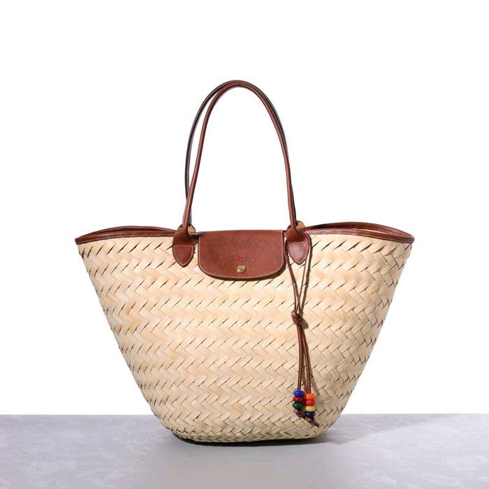 Lc Le Pliage Panier Basket Bag XL in Brown Palm Straw