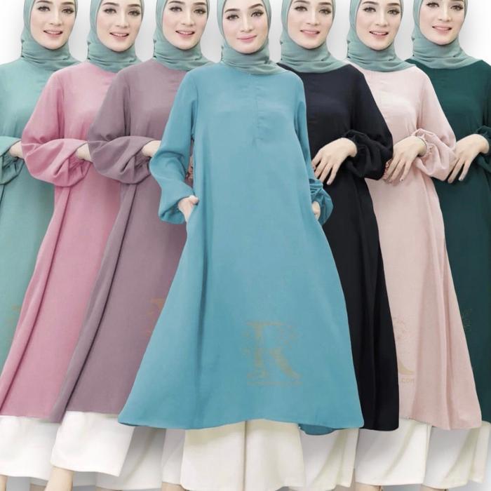 Queen Rayya Basic Biru Wardah Long Tunik I Gamis Busui Friendly By Rayya Dress Fit Terbaru !!!