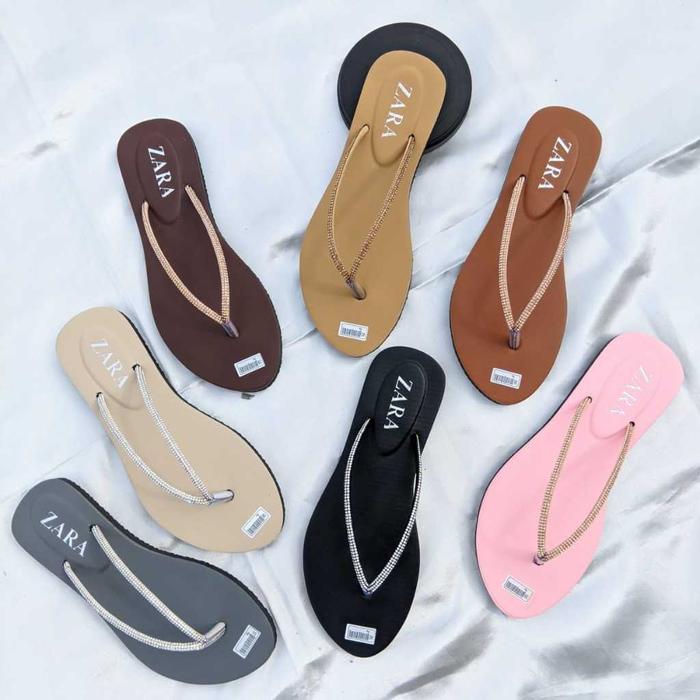 Sandal Flat Wanita Dewasa Premium Tali Jepit Manik Mutiara Kekinian Sol Karet Anti Licin Sandal Jepi