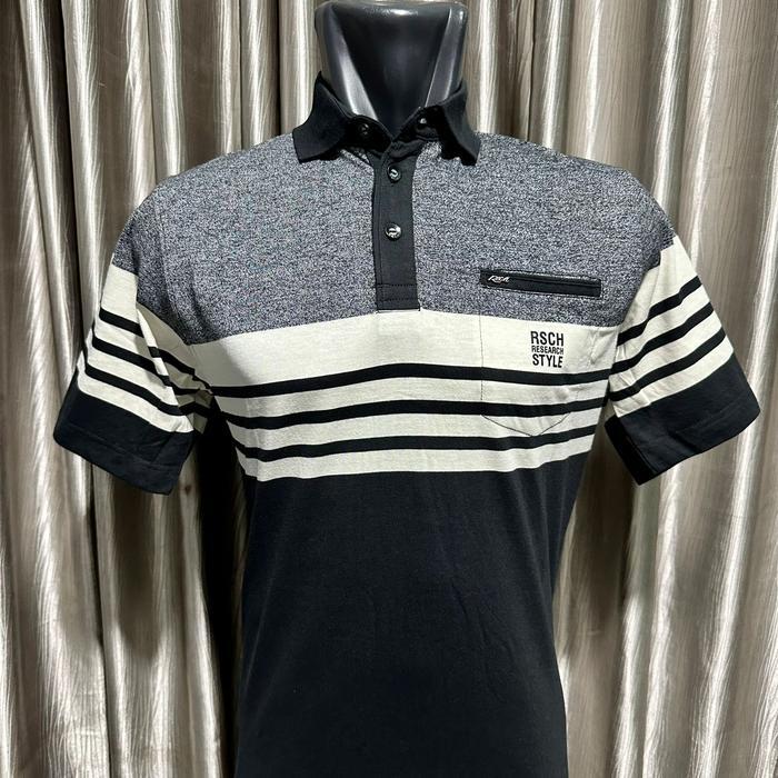 AtarPedia Kaos Fashion Pria Kerah Polo RSCH STYLE Motif Garis Mix Misty Lengan Pendek Top Kasual Bra