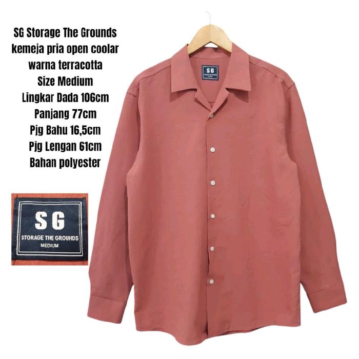 SG Storage The Grounds kemeja pria open collar warna terracotta