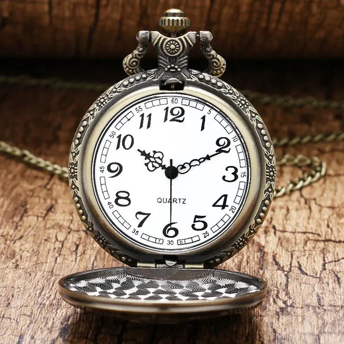IMPORT SOVIET SICKLE HAMMER STYLE QUARTZ POCKET WATCH NECKLACE BRONZE PENDANT CLOCK CCCP RUSSIA EMBL