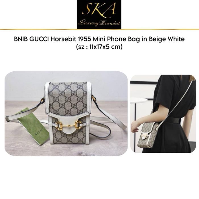 Gucci Horsebit 1955 Mini Phone Bag in Beige White