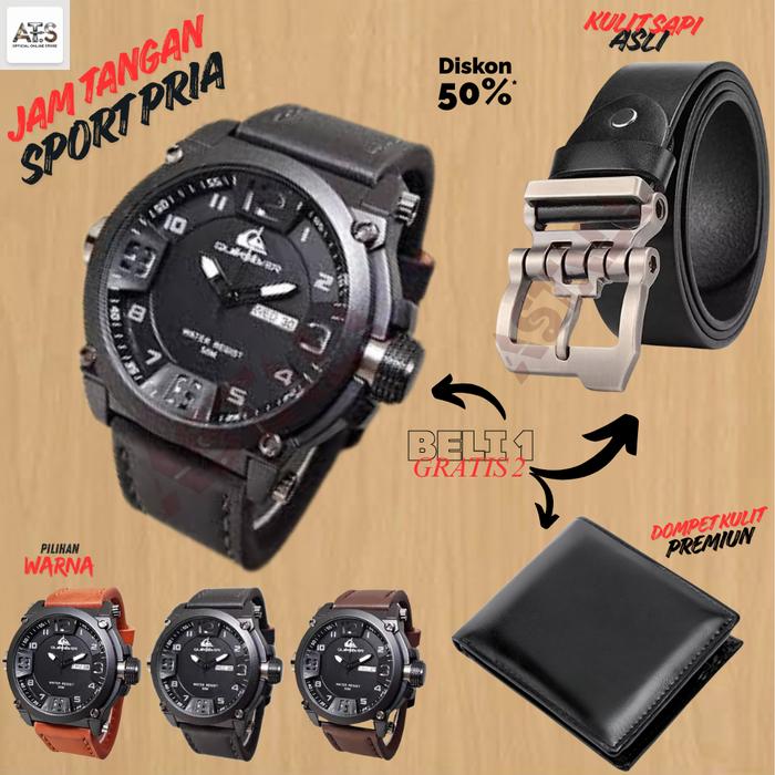 TOP SELLER !! BELI 1 GRATIS 2 !! JAM TANGAN QS PRIA STRAP LEATHER TANGGAL HARI QSB5D7ACI GRATIS 2 PR