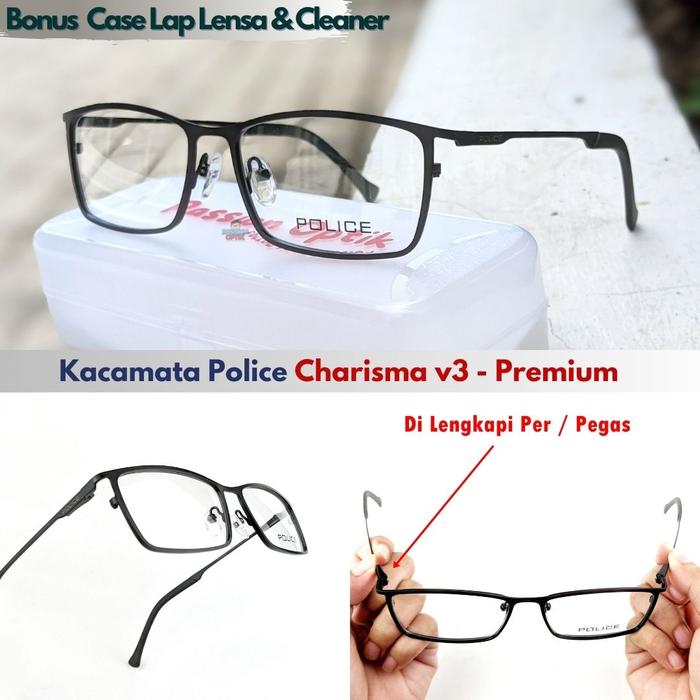 Frame Kacamata Full Titanium Pria Police Charisma 3 VPL058 Lensa Minus Plus Silinder Baca Anti Radia