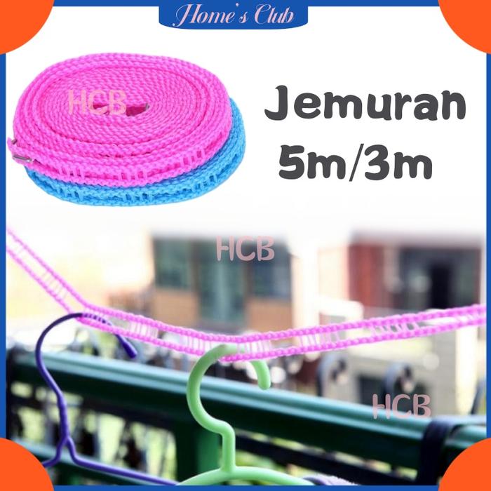 HCB Tali Jemuran Baju 5 Meter 3 Meter / Tali Jemuran Super Praktis / Tali Jemuran Dengan Pengait Hoo