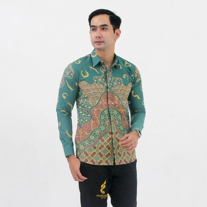Prabuseno – Hem Kemeja Batik Pria Lengan Panjang Motif Sasmita Slimfit Bahan Katun Printing Lapis Fu