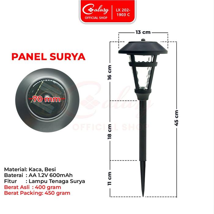 CALARY Lampu Taman Tenaga Surya Panel Solar Penerangan Jalan Tancap Otomatis Minimalis 202-1903C