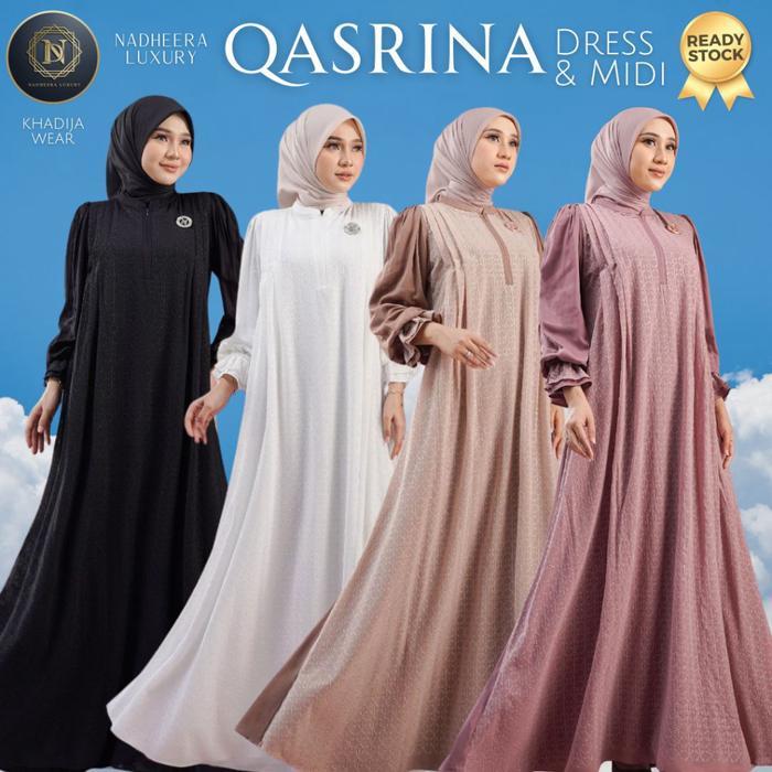 Terlaris [Bisa Cod] Qasrina Dress Midi Nadheera Luxury Terbaru Babydoll Brukat Sp Khadijawear Qarina