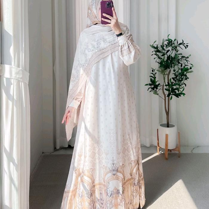 Ribyka R488 Gamis set pashmina matt Italian dobby mix cerury babydoll armany